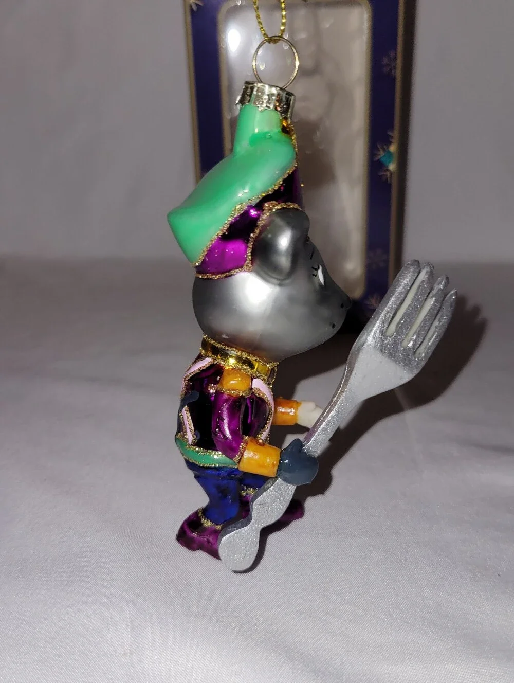 Hand-Painted Purple & Gold Nutcracker Mouse Ornament - Decorative Pet Figurine
